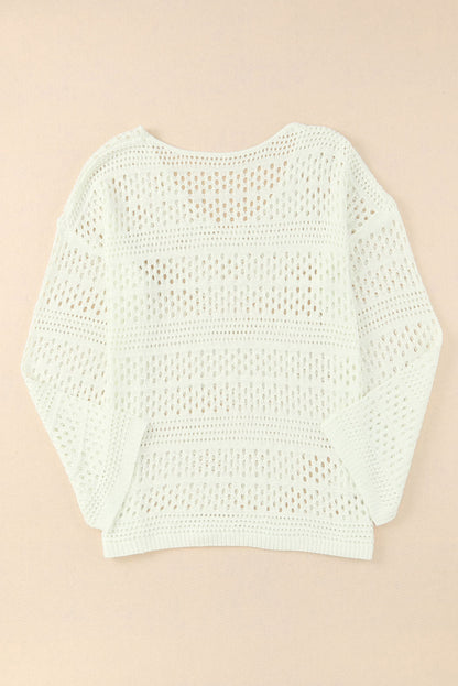 White Crochet V Neck Pullover Sweater