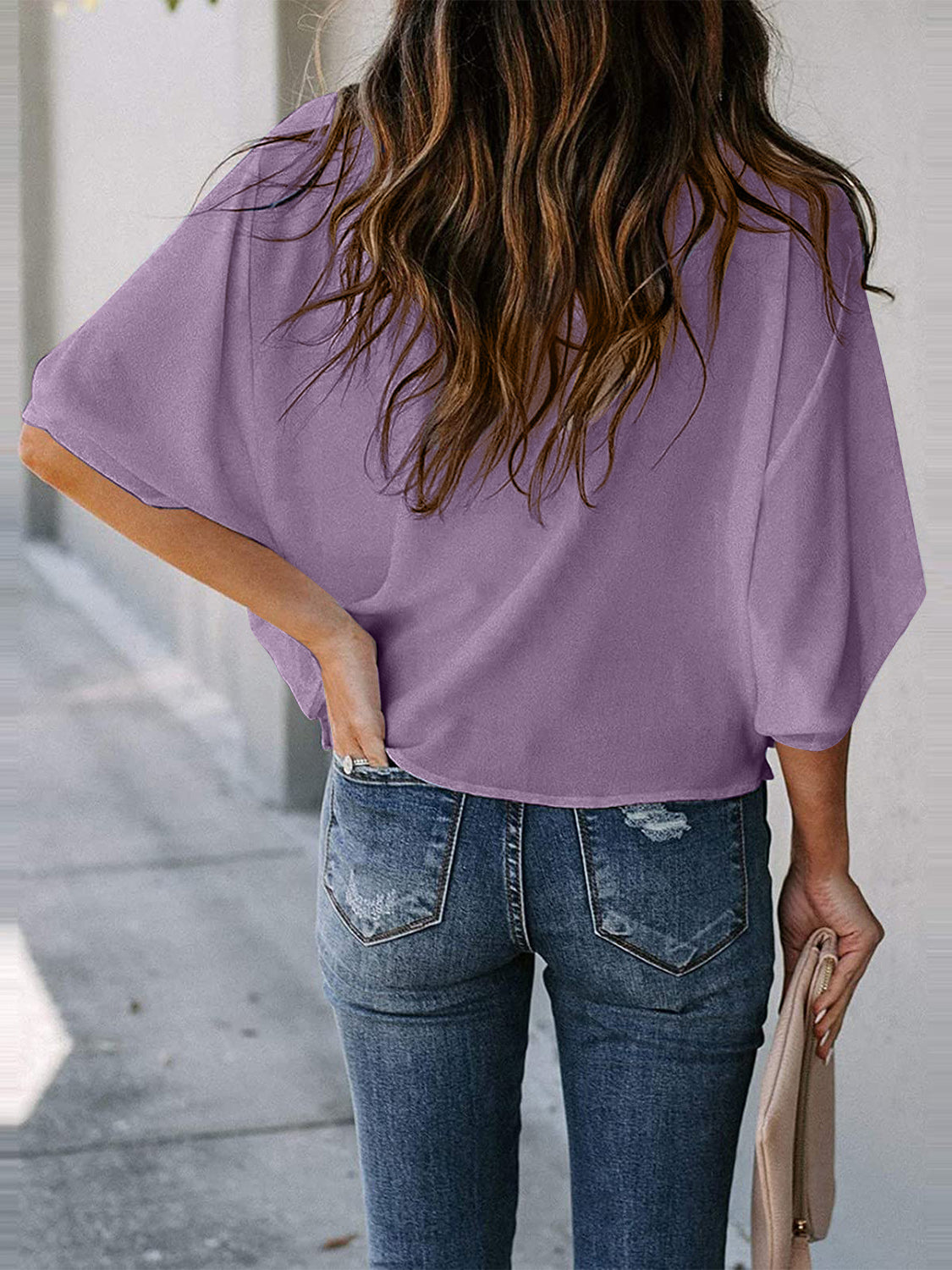 Size Inclusive Cowl Neck Three-Quarter Sleeve Blouse