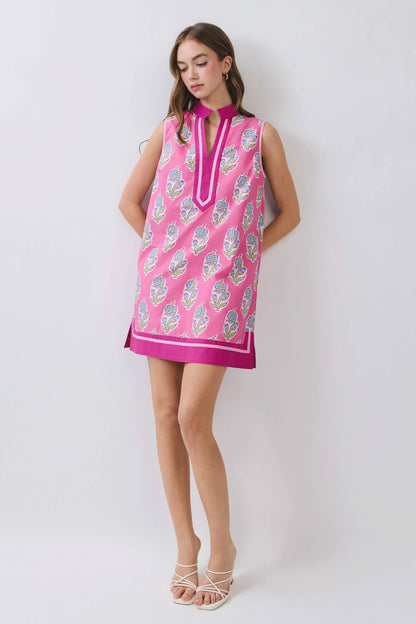 Rachel Floral Print Contrast Border Sleeveless Mini Dress