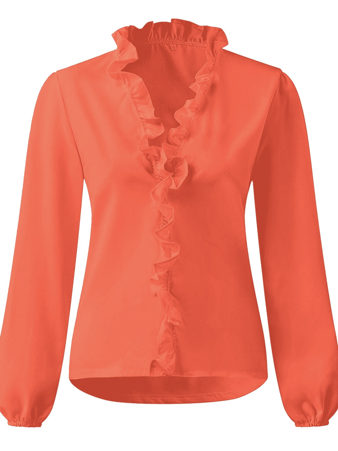 Size Inclusive Ruffled V-Neck Long Sleeve Blouse