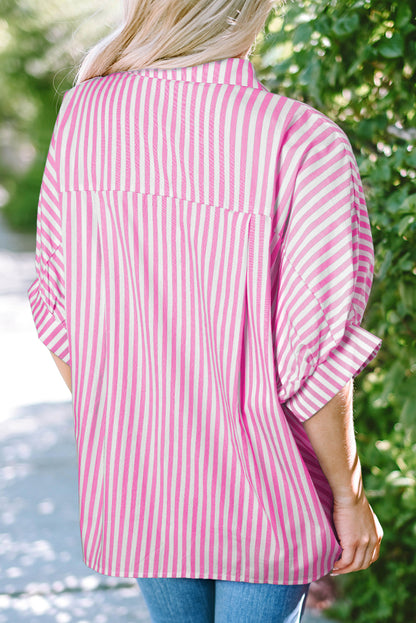 Anne Pink Stripe Dolman Sleeve Oversize Shirt