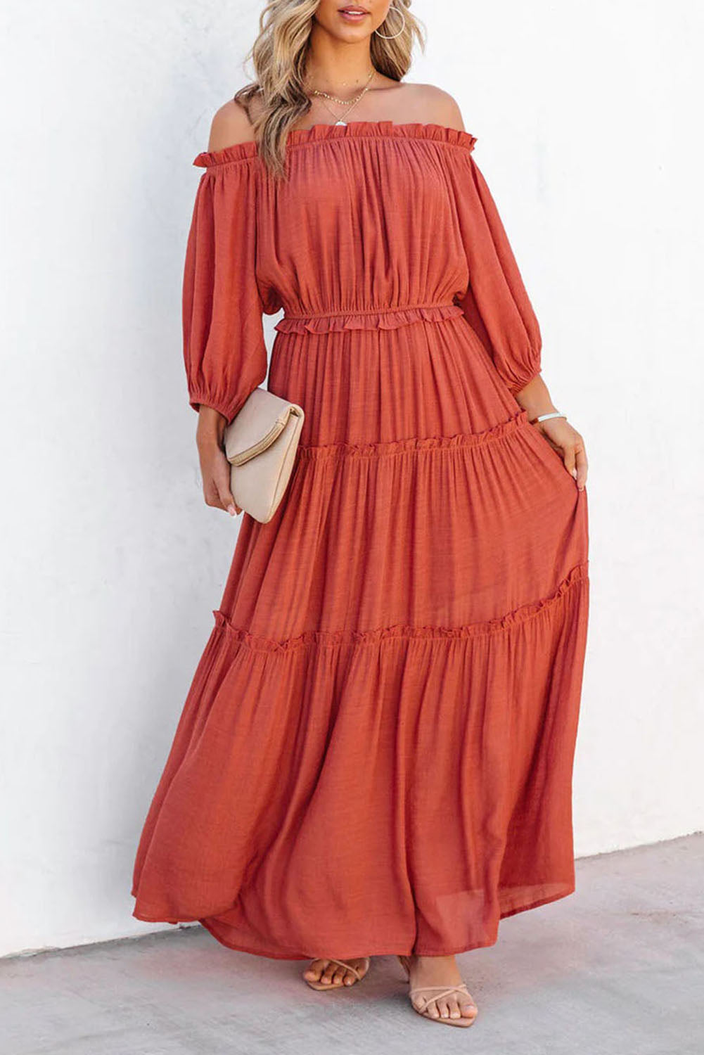 Deep Orange Dinner Date Maxi Dress