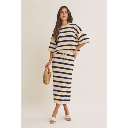 WEEKEND IN CANNES SOFT DRAPE COTTON STRIPE RELAXED SWEATER