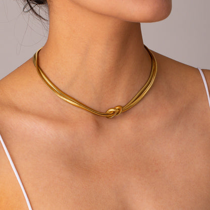 Double Layered Knot Herringbone Choker Necklace