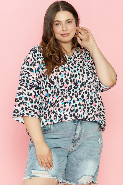 Color Pop Cheetah Size Inclusive Three-Quarter Sleeve Blouse