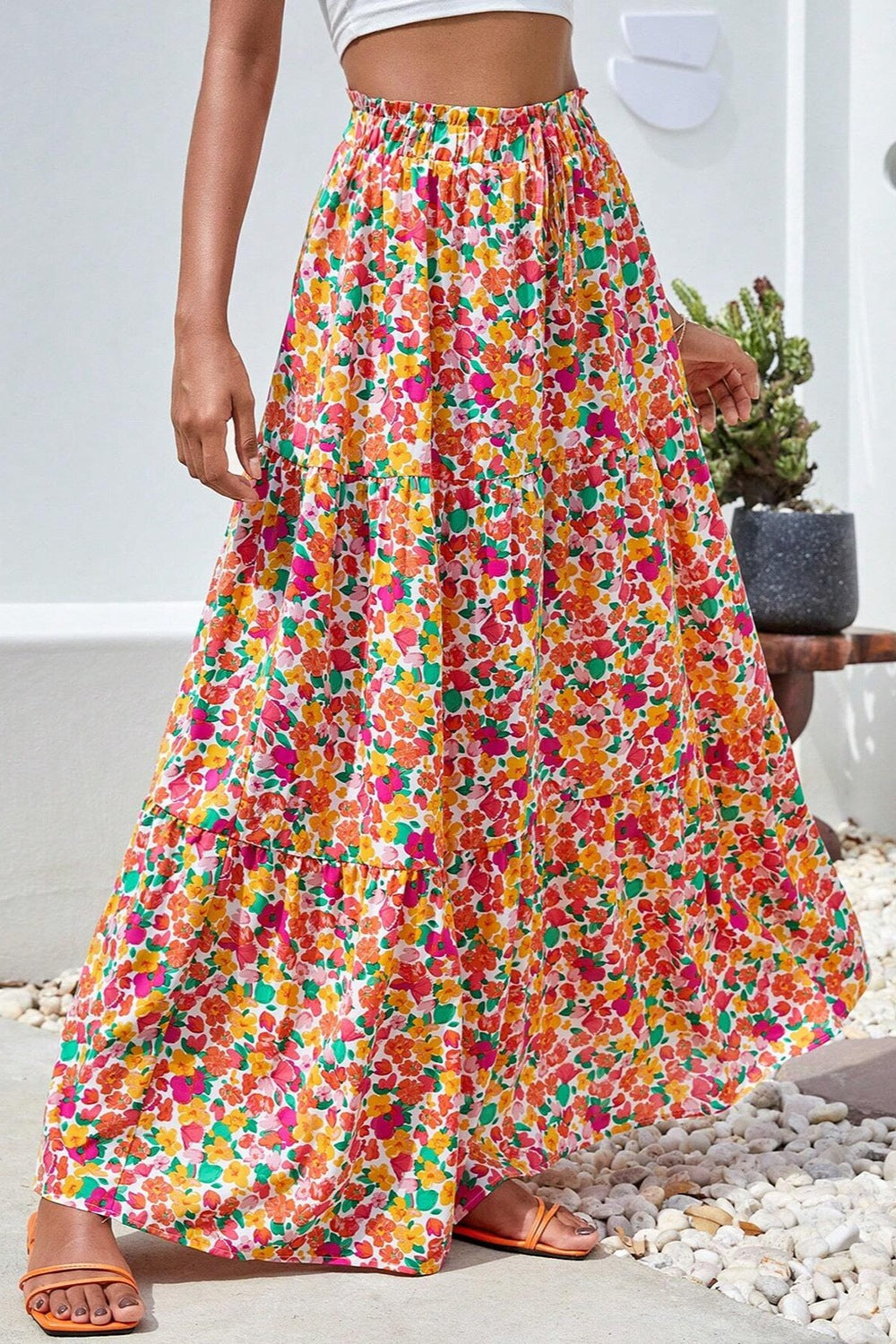 Elle Floral Elastic Waist Maxi Skirt