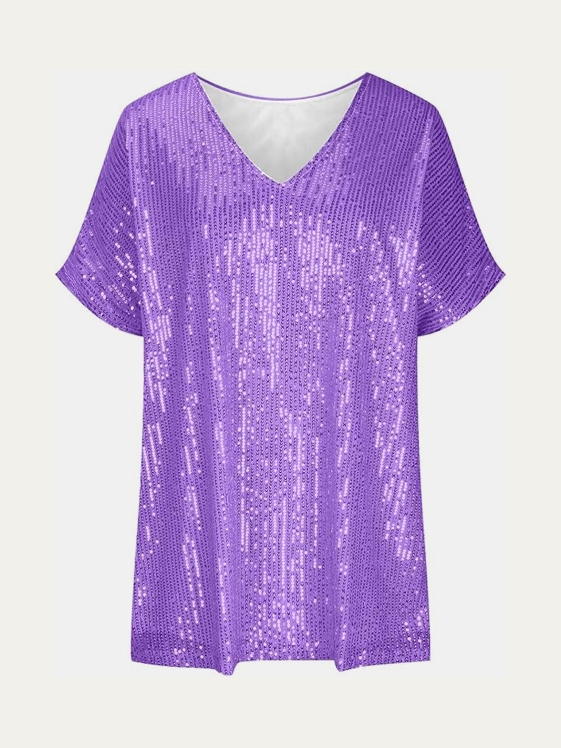 Size Inclusive Sequin V-Neck Short Sleeve Top