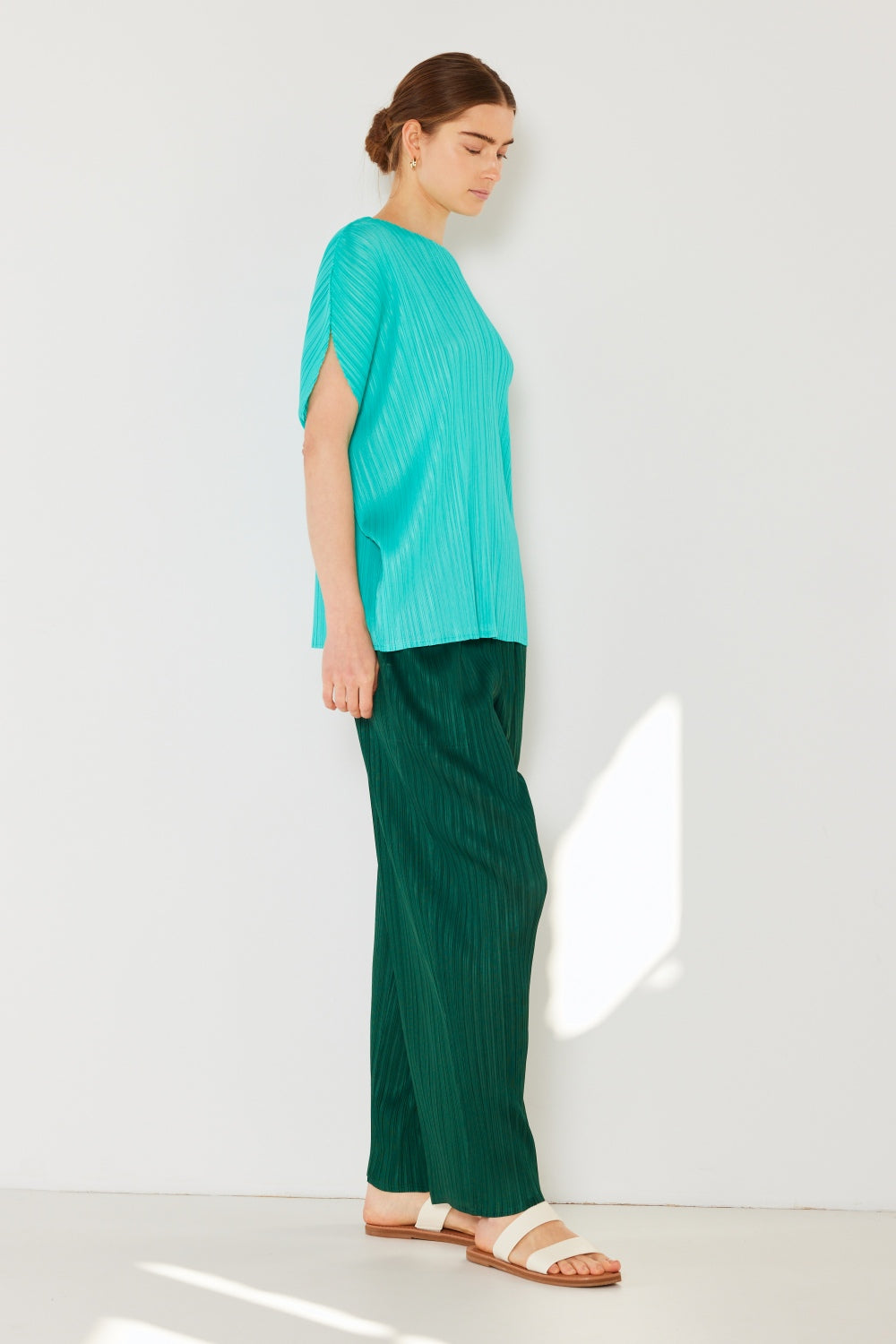 Marina Pleated Elastic-Waist Straight Pants