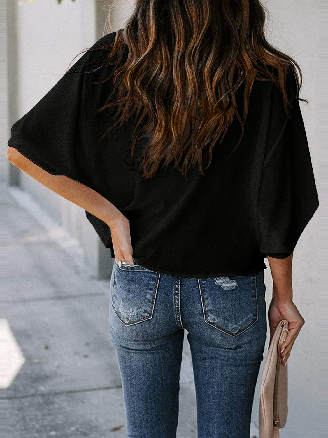 Size Inclusive Cowl Neck Three-Quarter Sleeve Blouse