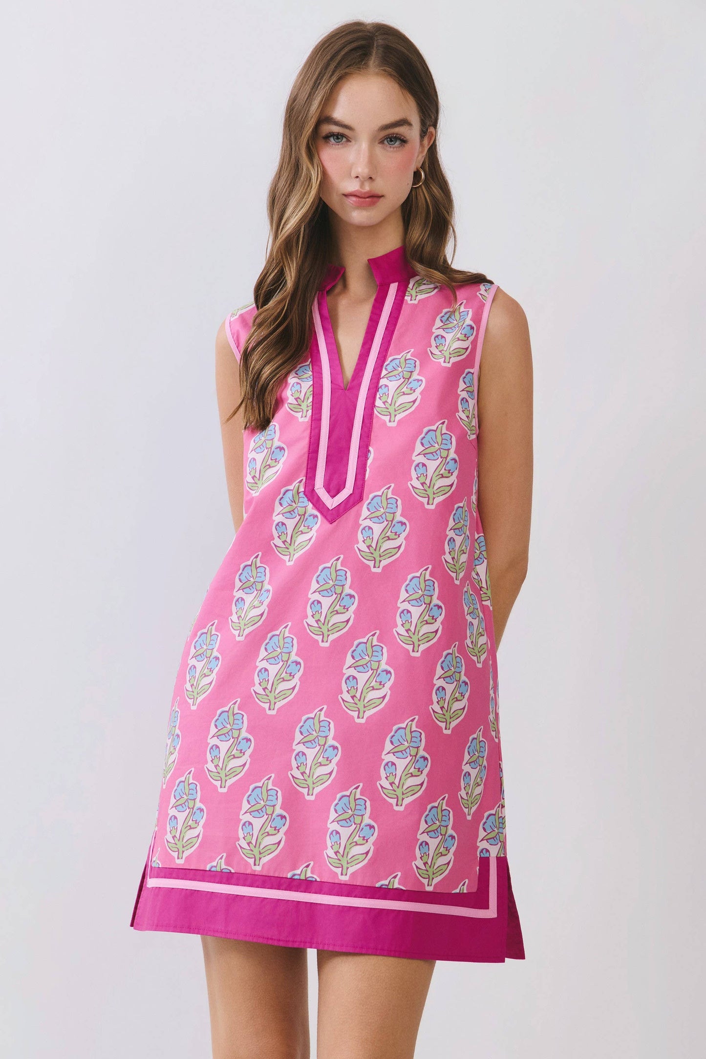 Rachel Floral Print Contrast Border Sleeveless Mini Dress