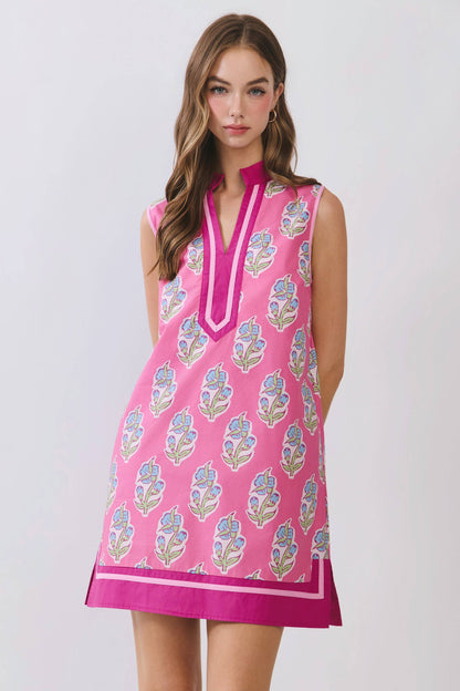 Rachel Floral Print Contrast Border Sleeveless Mini Dress