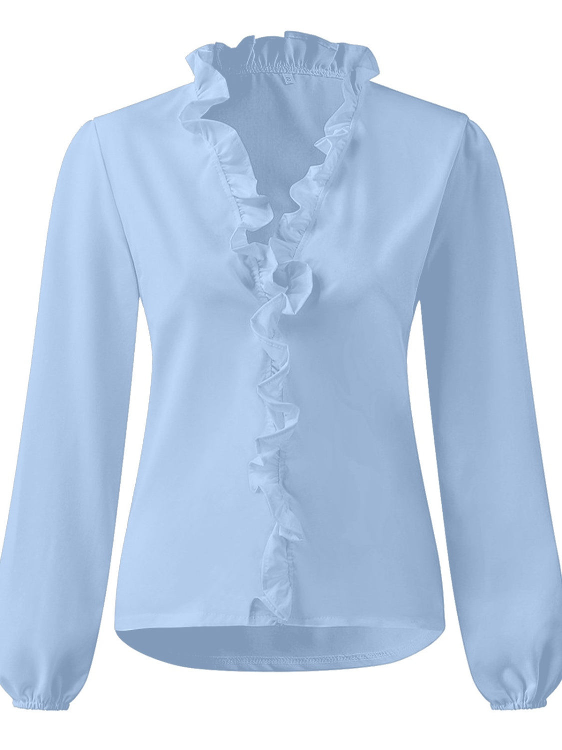 Size Inclusive Ruffled V-Neck Long Sleeve Blouse