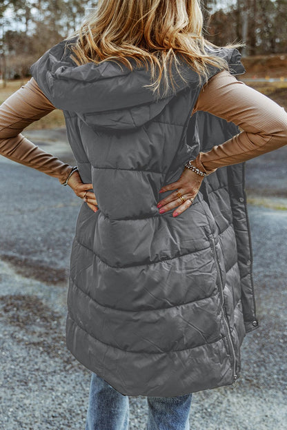 Hooded Puffer Long Vest with Pockets