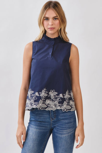 Embroidered Hem Detail Sleeveless Top