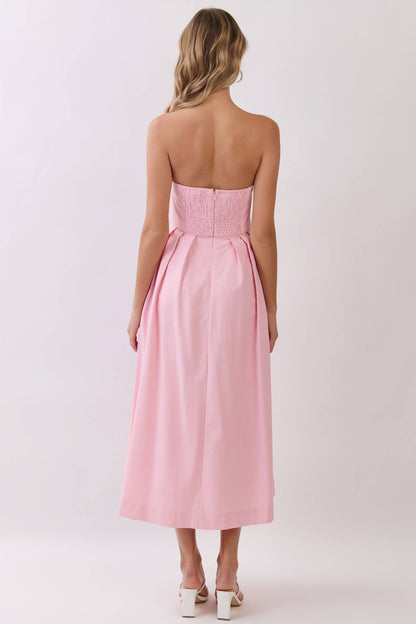 Floral Applique Detail Strapless Midi Dress