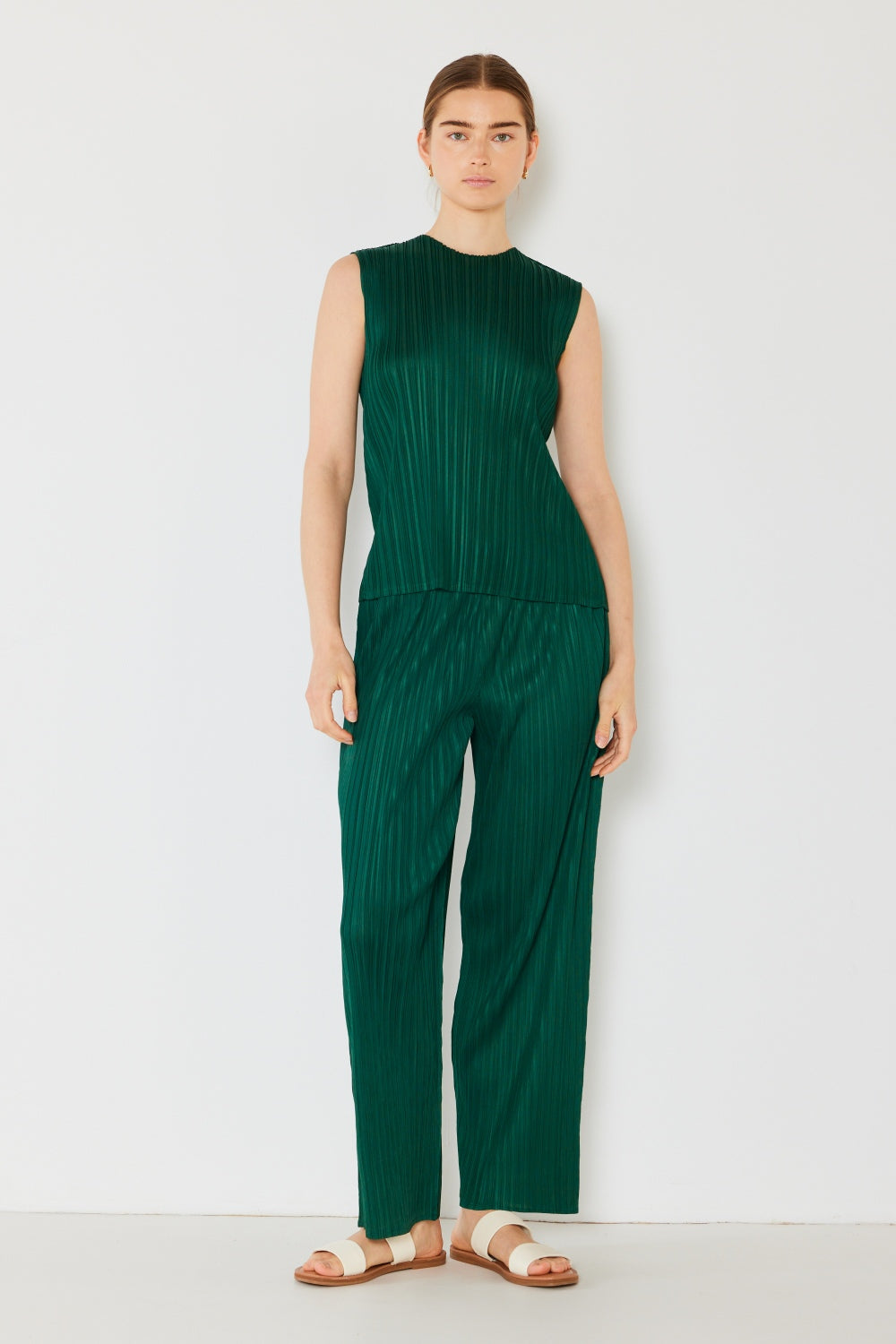 Marina Pleated Elastic-Waist Straight Pants