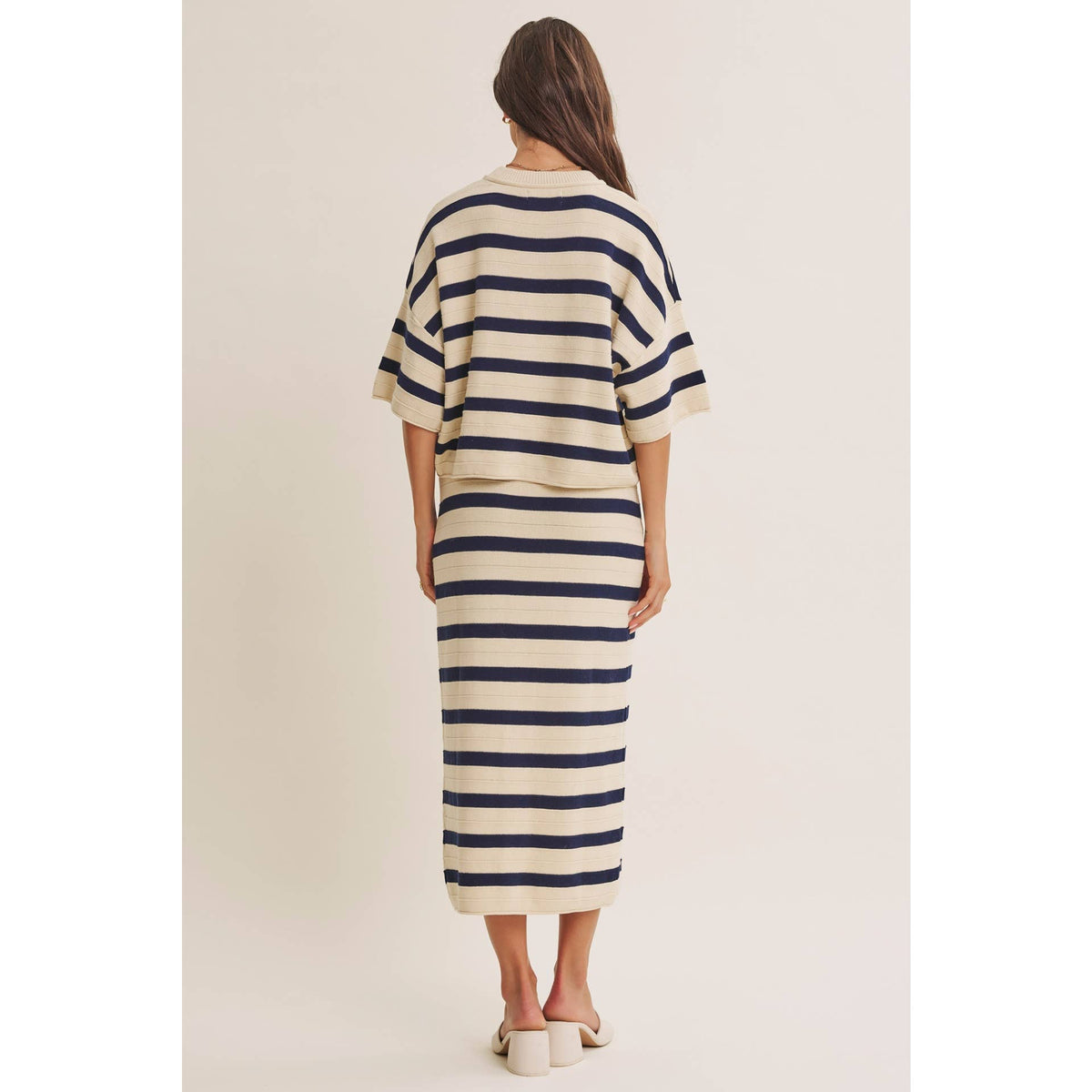 WEEKEND IN CANNES SOFT DRAPE COTTON STRIPE RELAXED SWEATER