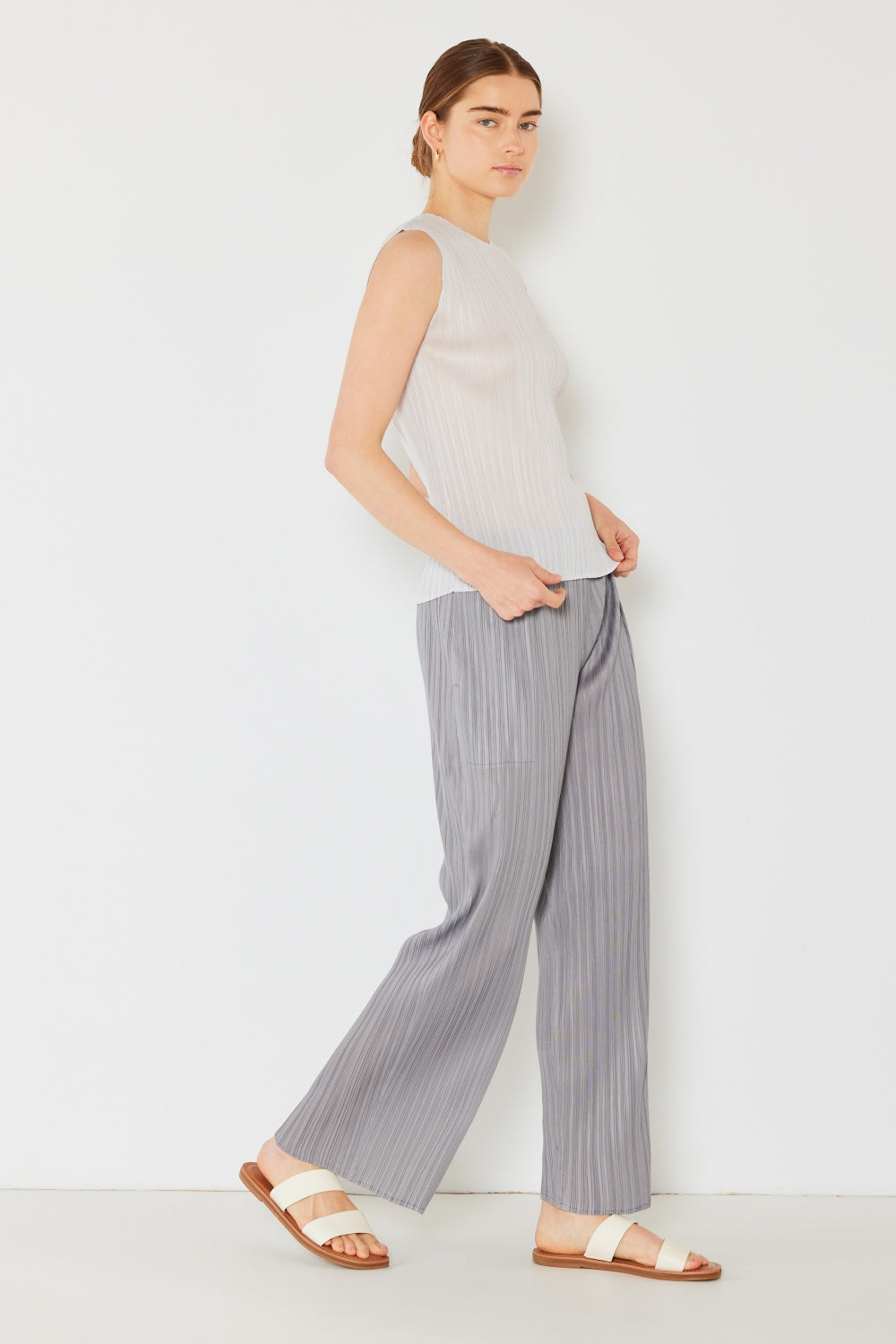 Marina Pleated Elastic-Waist Straight Pants