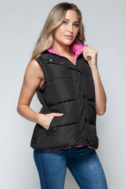 Snobbish Snap and Zip Closure Hooded Contrast Vest