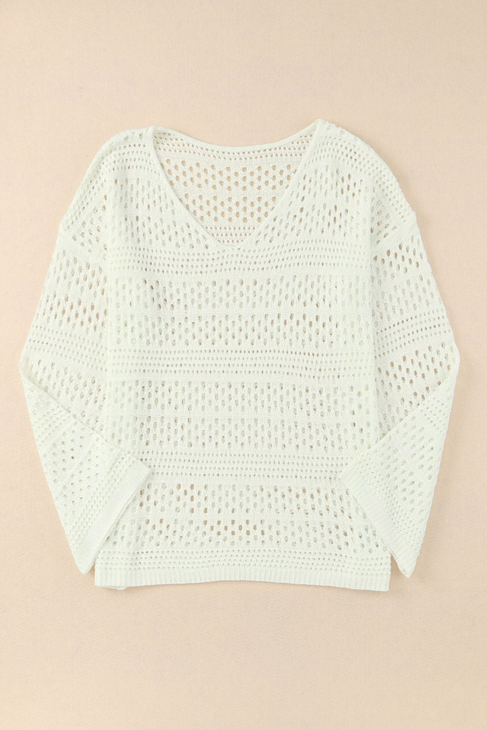 White Crochet V Neck Pullover Sweater