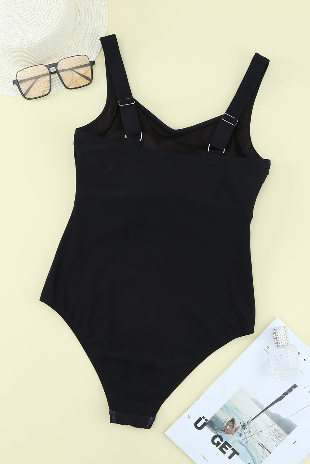 Black w/ Color-Striped Pattern One-Piece Swimsuit