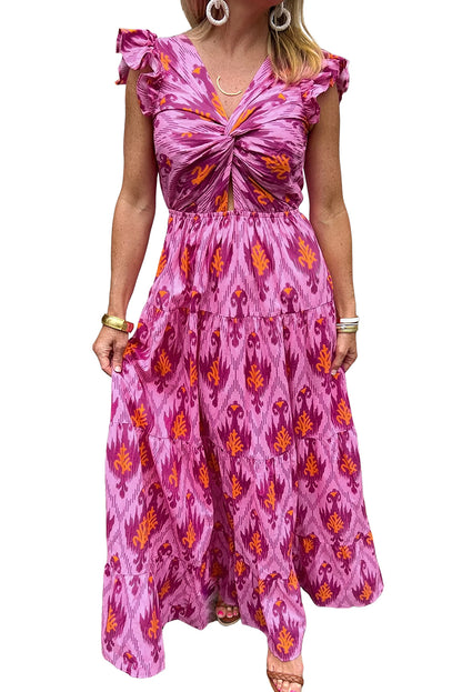 Abstract Print Ruffle Tiered Maxi Dress