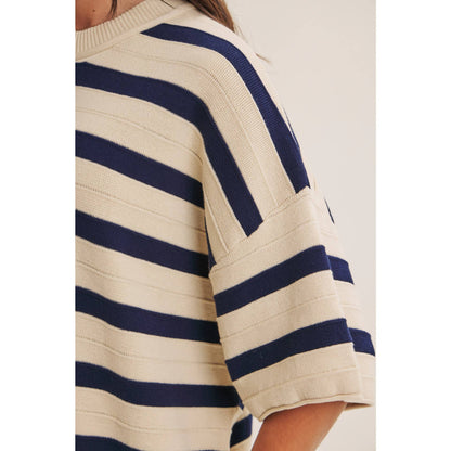 WEEKEND IN CANNES SOFT DRAPE COTTON STRIPE RELAXED SWEATER