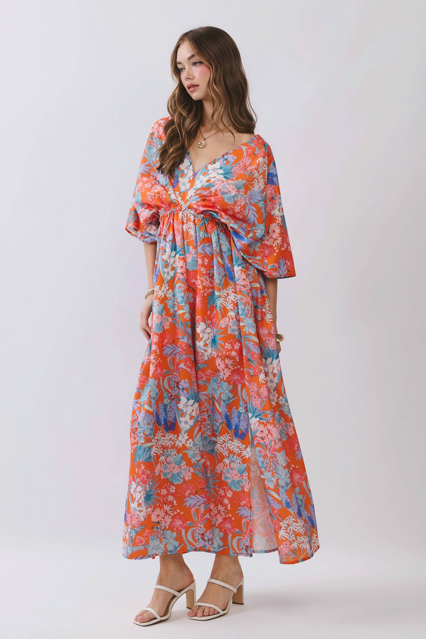 Minna Floral V Neck Empire Waist Maxi Dress