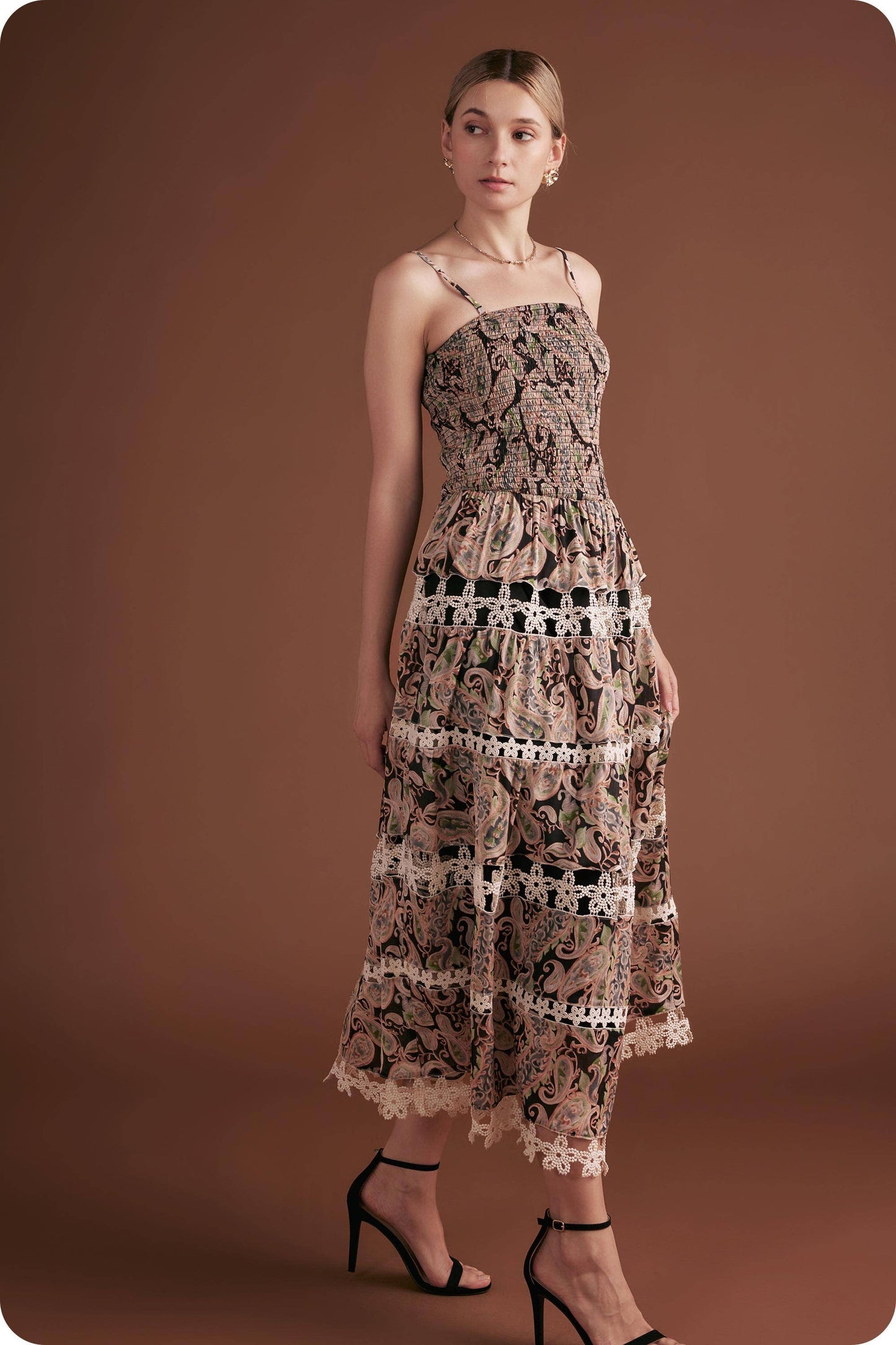 Posh Paisley Eyelet Lace Midi Dress