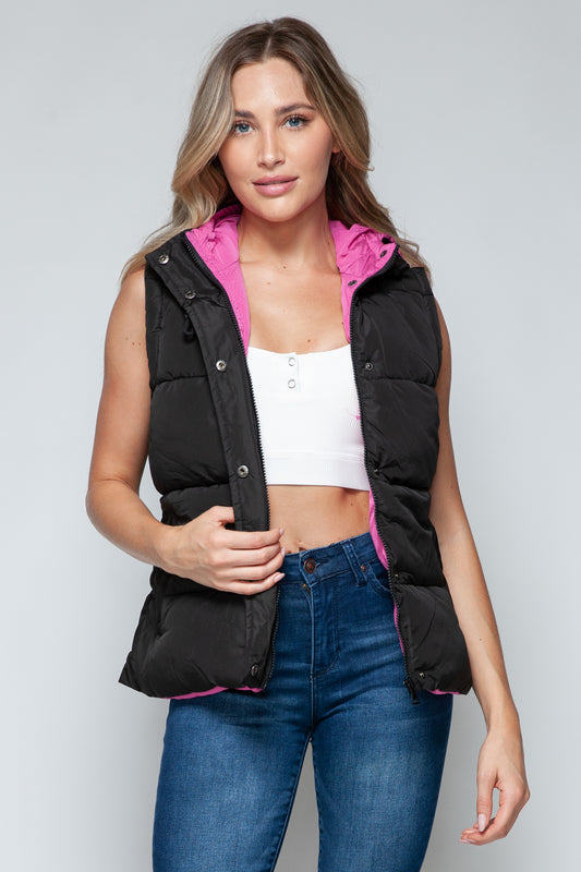 Snobbish Snap and Zip Closure Hooded Contrast Vest