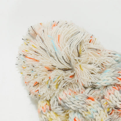 Contrast Cable-Knit Hat with Pompom