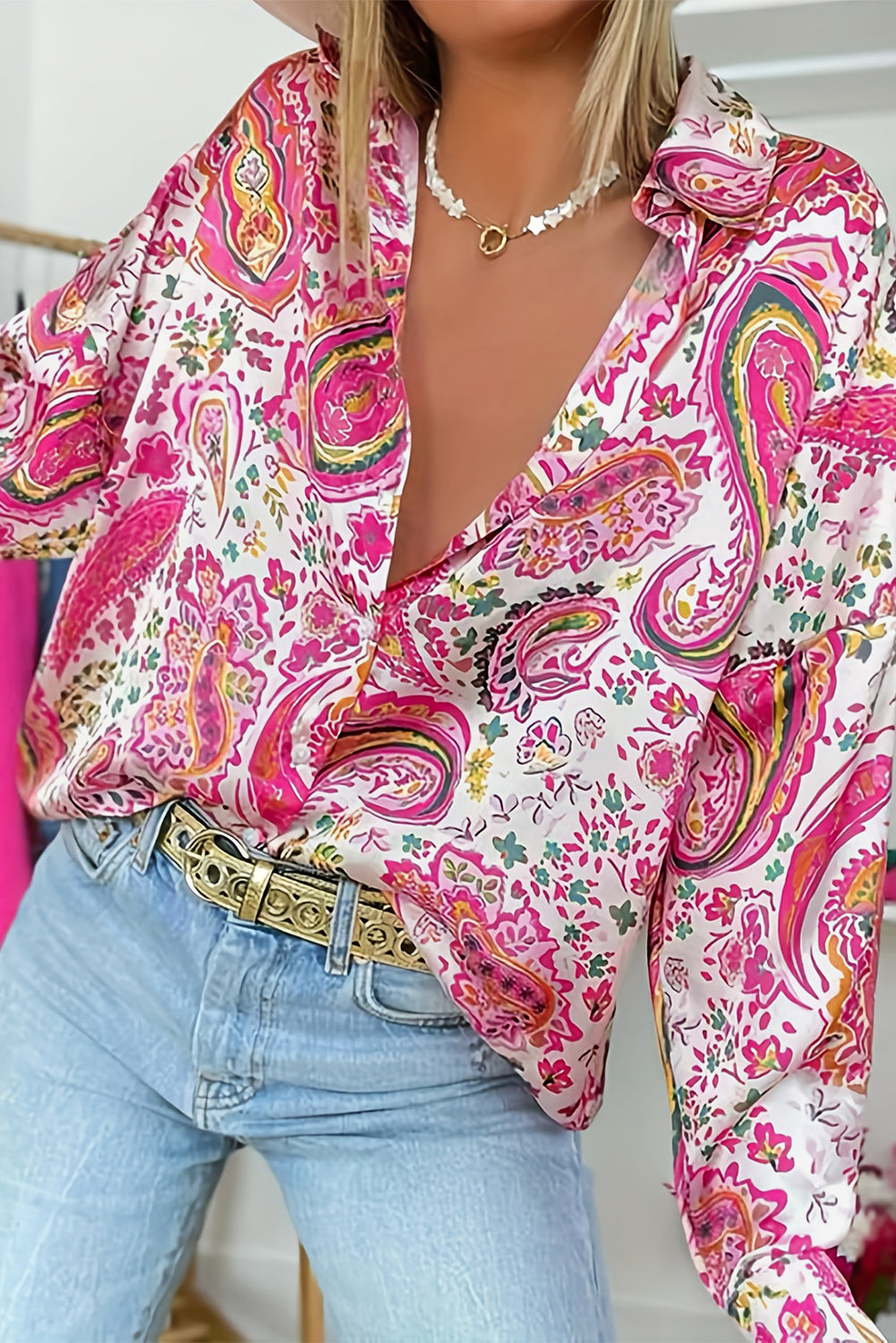 Pink Floral Paisley Printed Shirt