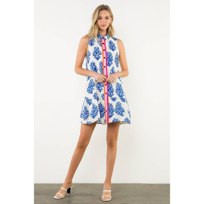 Sleeveless Collared Print Dress