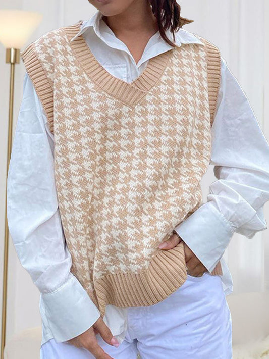 Houndstooth V-Neck Sweater Vest