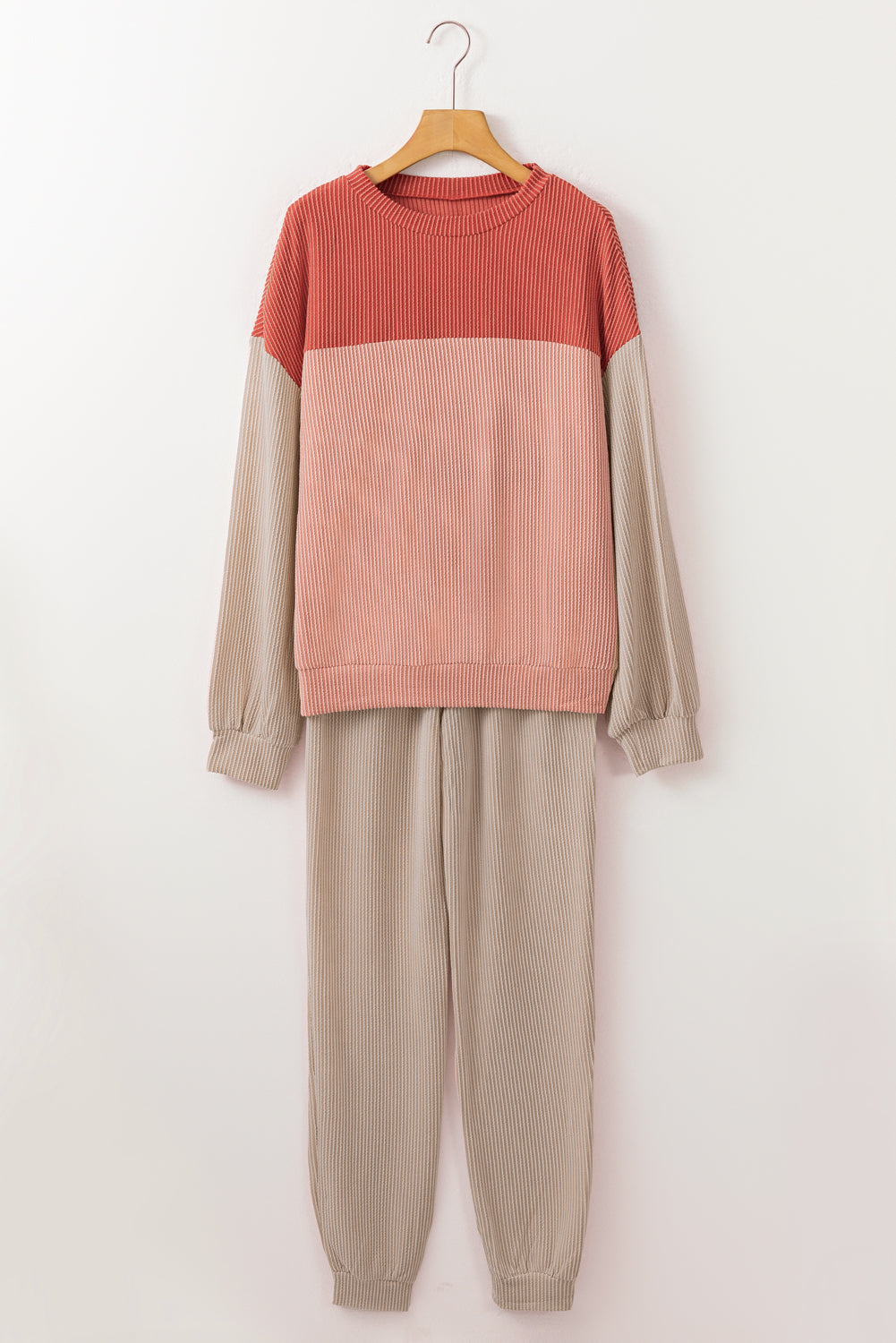 Corded 2 piece Colorblock Pullover and Pants Outfit