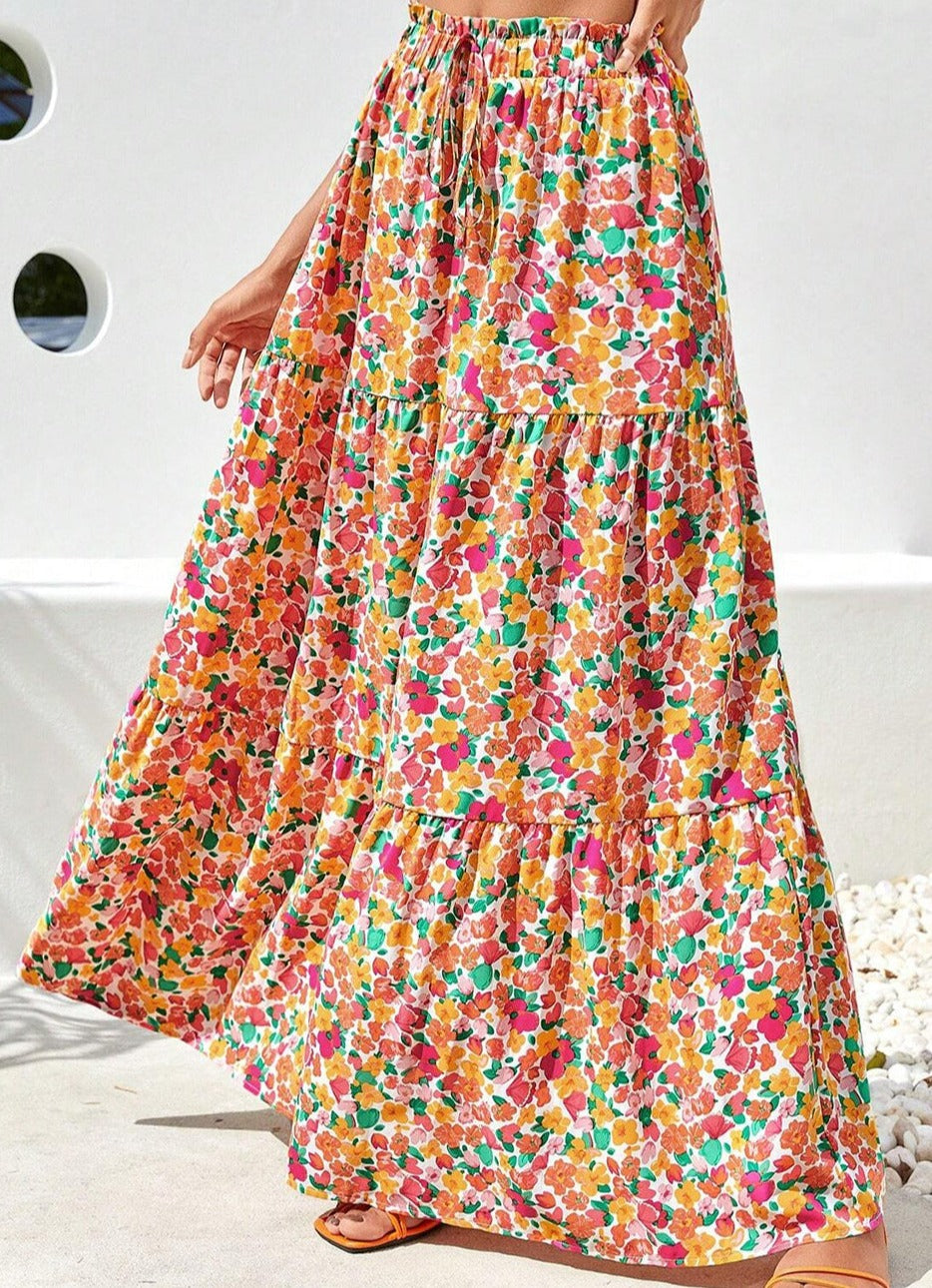 Elle Floral Elastic Waist Maxi Skirt