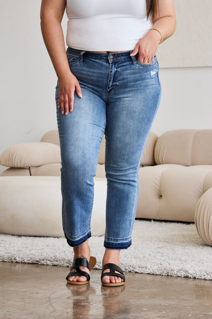 Size Inclusive Contrast Hem Cropped Bootcut Jeans