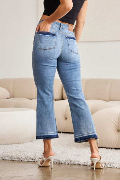 Size Inclusive Contrast Hem Cropped Bootcut Jeans