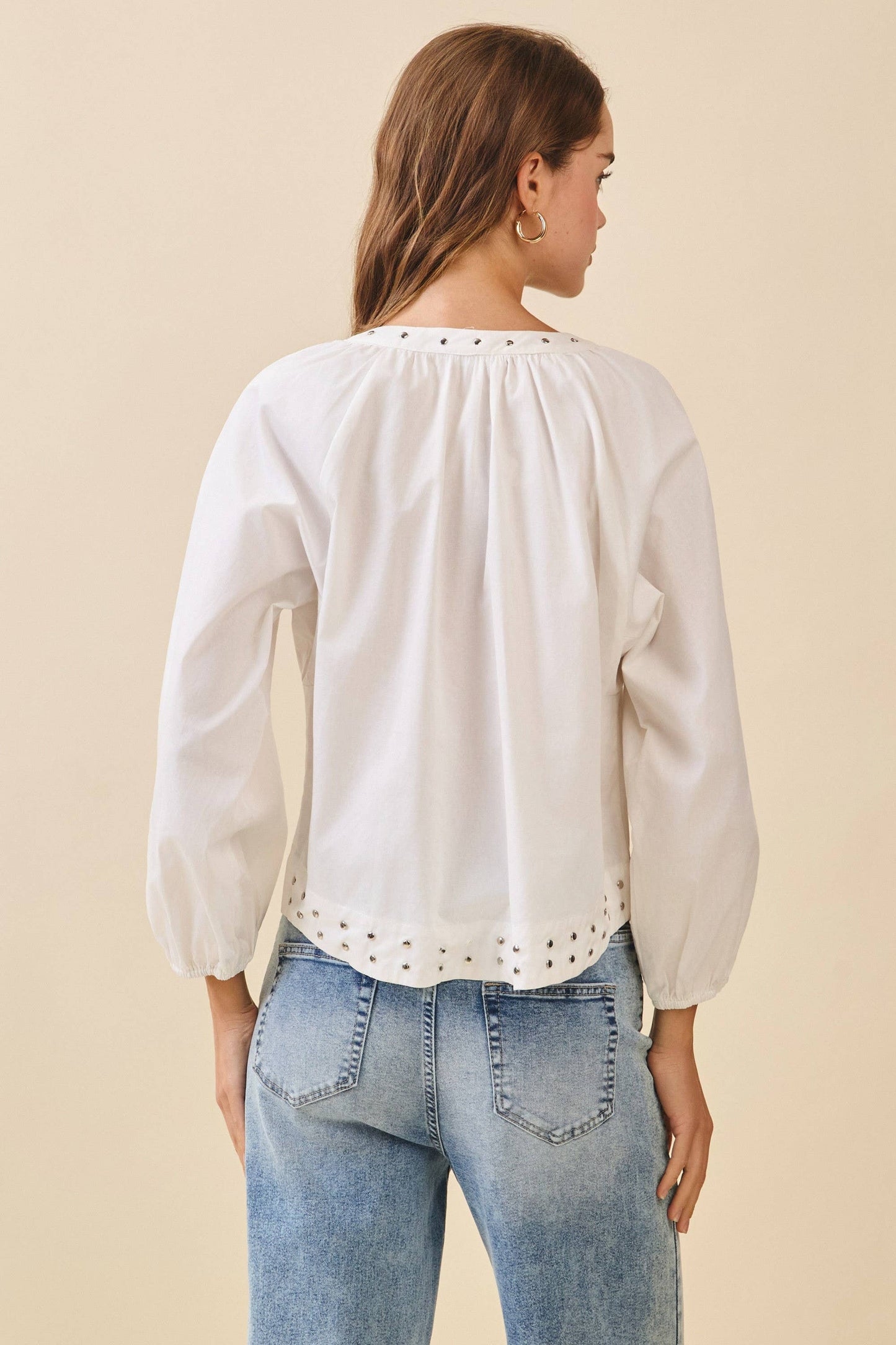 Carissa Silver Stud Embellishments Split Neckline Blouse