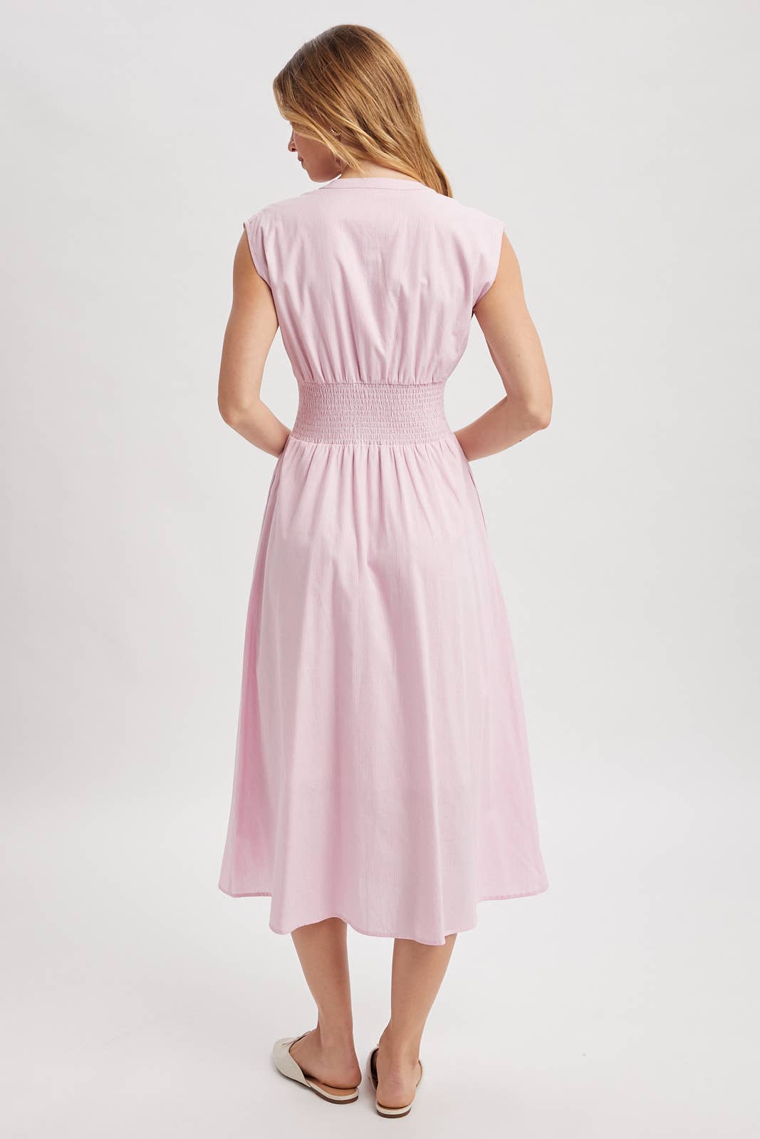STRIPED FRONT ZIP MIDI DRESS / WL25-12227