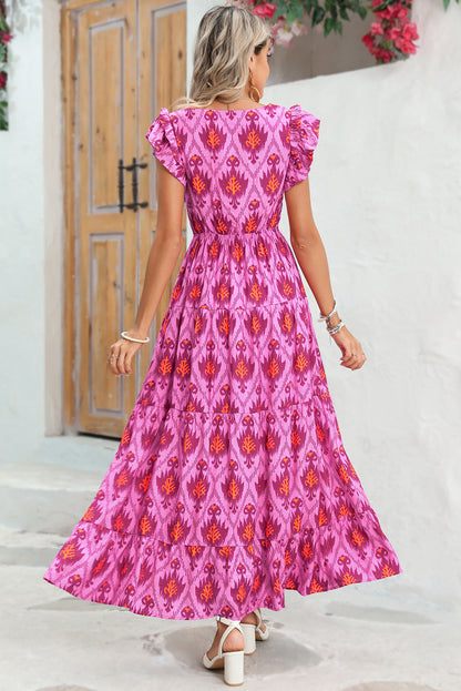 Abstract Print Ruffle Tiered Maxi Dress