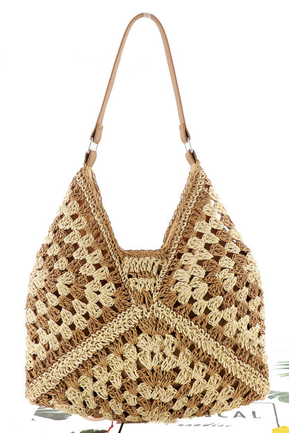 Khaki Stripe Bohemian Fashion Straw Woven Single Shoulder Bag