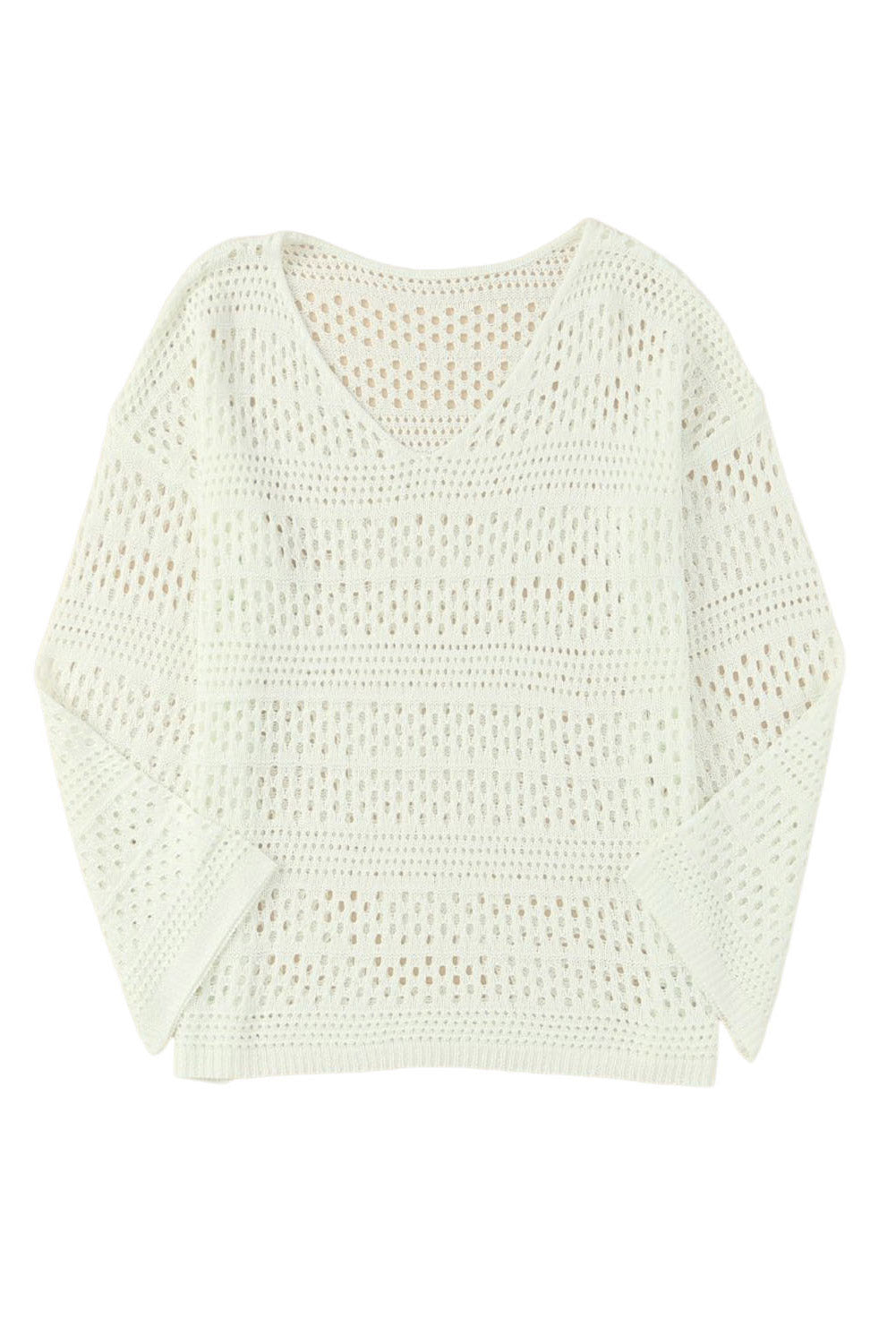 White Crochet V Neck Pullover Sweater