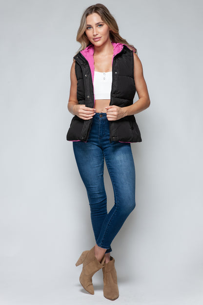 Snobbish Snap and Zip Closure Hooded Contrast Vest