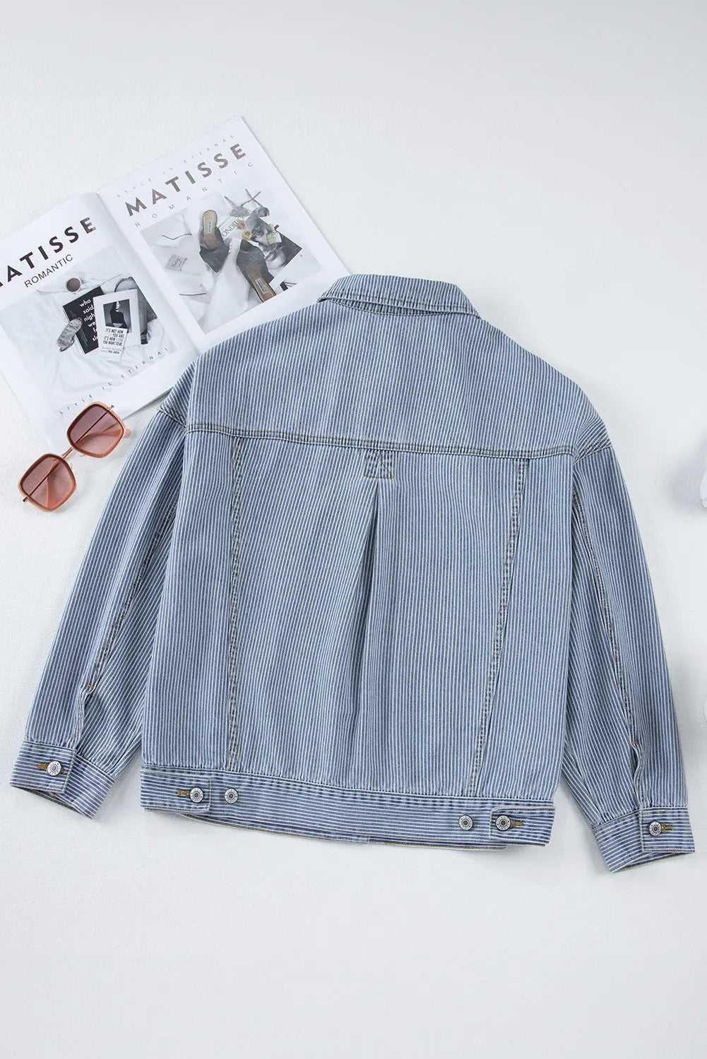 Lydia Striped Button Up Long Sleeve Denim Jacket