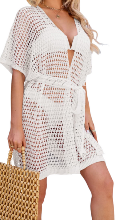 Openwork Tie Waist Cover Up