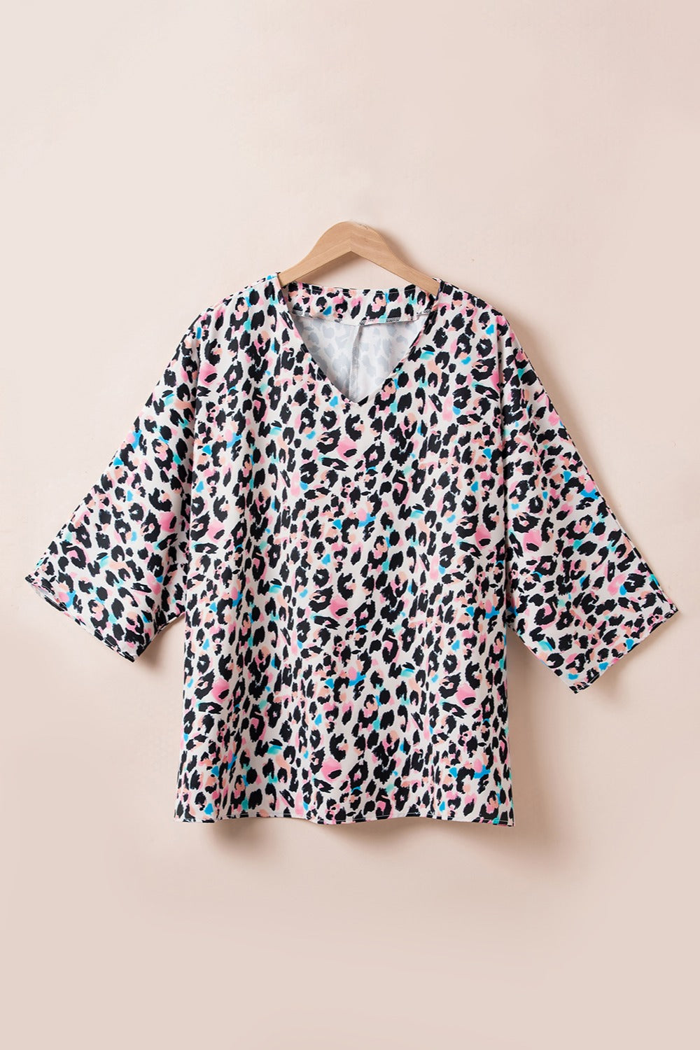 Color Pop Cheetah Size Inclusive Three-Quarter Sleeve Blouse