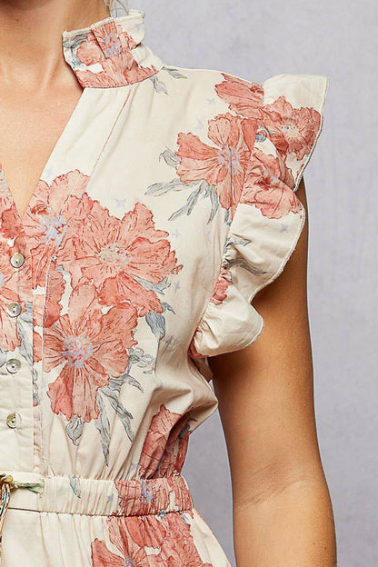 Camelia V-Neck Sleeveless Ruffle Floral Printed Maxi Dress
