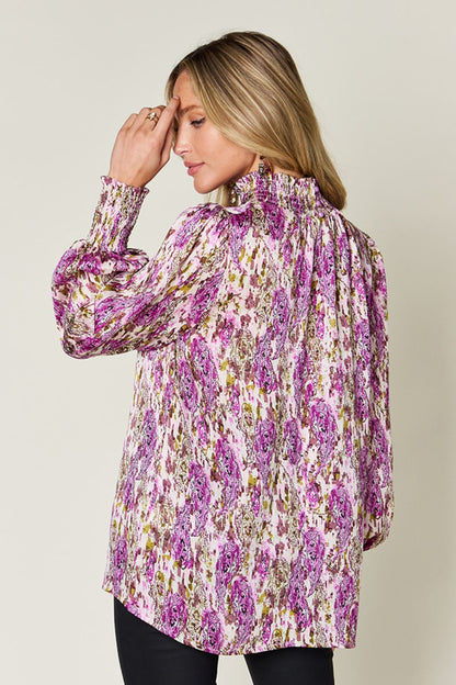 Size Inclusive Printed Smocked Long Sleeve Blouse