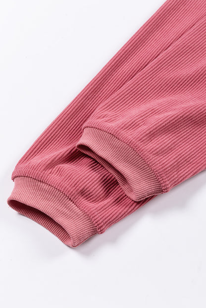 Strawberry Pink Ribbed Corduroy Oversized Sweatshirt